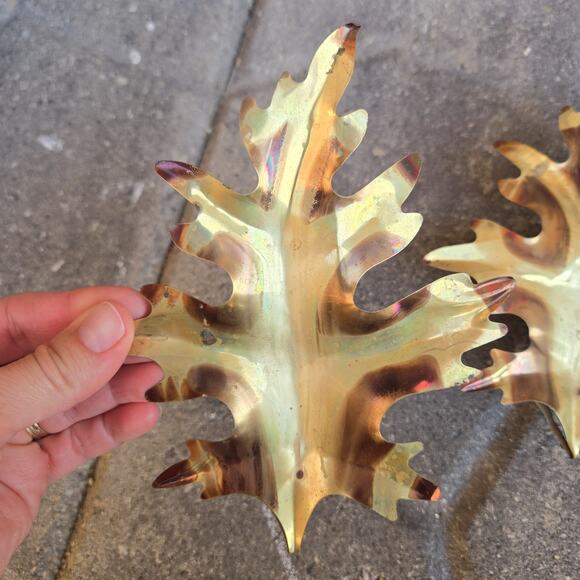 Vtg Brass Oak Leaf Leaves Metal Wall/ Shelf Decor Interior. Lot of 3. Retro - Picture 7 of 7